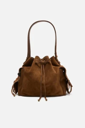 Bolso tipo cubo de ante Multipocket con múltiples bolsillos